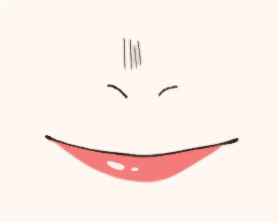 a drawing of a smiling face with red lips