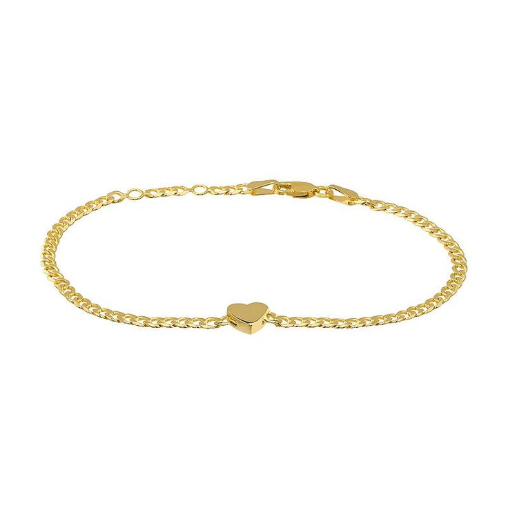 "This 14k gold bracelet is the perfect blend of classic and fashionable, featuring a polished heart charm. This 14k gold bracelet is the perfect blend of classic and fashionable, featuring a polished heart charm. Adjustable length: 6.25, 6.75, 7.25 in. Chain: curb Clasp: lobster claw Metal: 14k gold Finish: polished Nickel free Packaging: boxed Size: 7.25"". Color: Yellow. Gender: female. Age Group: adult." Gold Heart Bracelet, Gift Inspo, Gold Heart, Heart Bracelet, Heart Charm Bracelet, Polished Nickel, Heart Charm, Gold Finish, Chain Bracelet