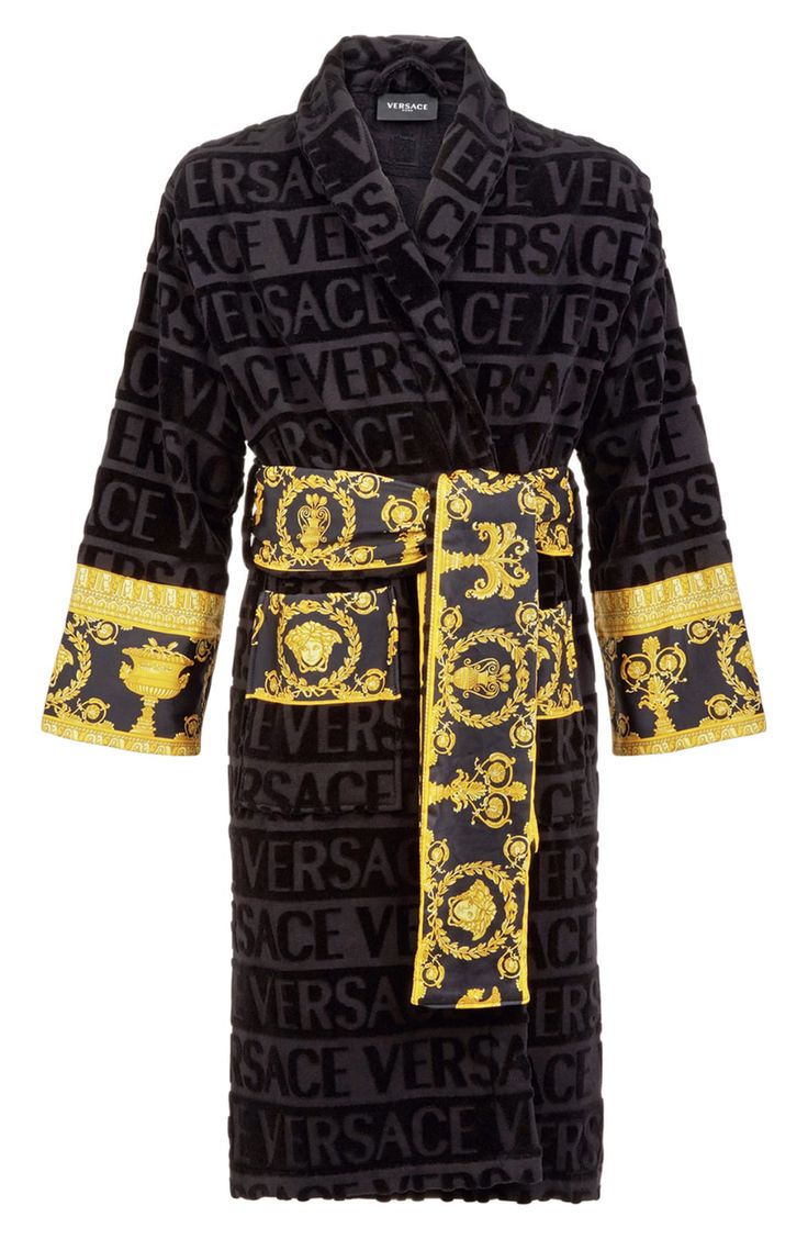 Versace Barocco Terry Robe | Nordstrom Kimono Lingerie, Linen Bathrobe, Terry Robe, Versace Designer, Versace Logo, Oversized Shirts, Versace Handbags, Versace Home, Black Everything