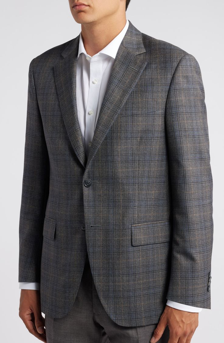 Italian wool woven in a shadowy plaid smartens a sport coat styled with a lightweight feel that's perfect for semiformal and warm-weather occasions. Notched lapels Chest welt pocket; front flap pockets Side vents Lined 100% wool Dry clean Made in Portugal Fitted Plaid Sport Coat For Business, Plaid Fitted Sport Coat For Business, Semi-formal Fitted Plaid Sport Coat, Fitted Plaid Sport Coat For Semi-formal Occasions, Elegant Plaid Sport Coat For Business, Tailored Plaid Sport Coat With Suit Collar, Classic Plaid Sport Coat With Notch Lapel, Plaid Sport Coat With Concealed Placket For Business Casual, Tailored Timeless Plaid Outerwear