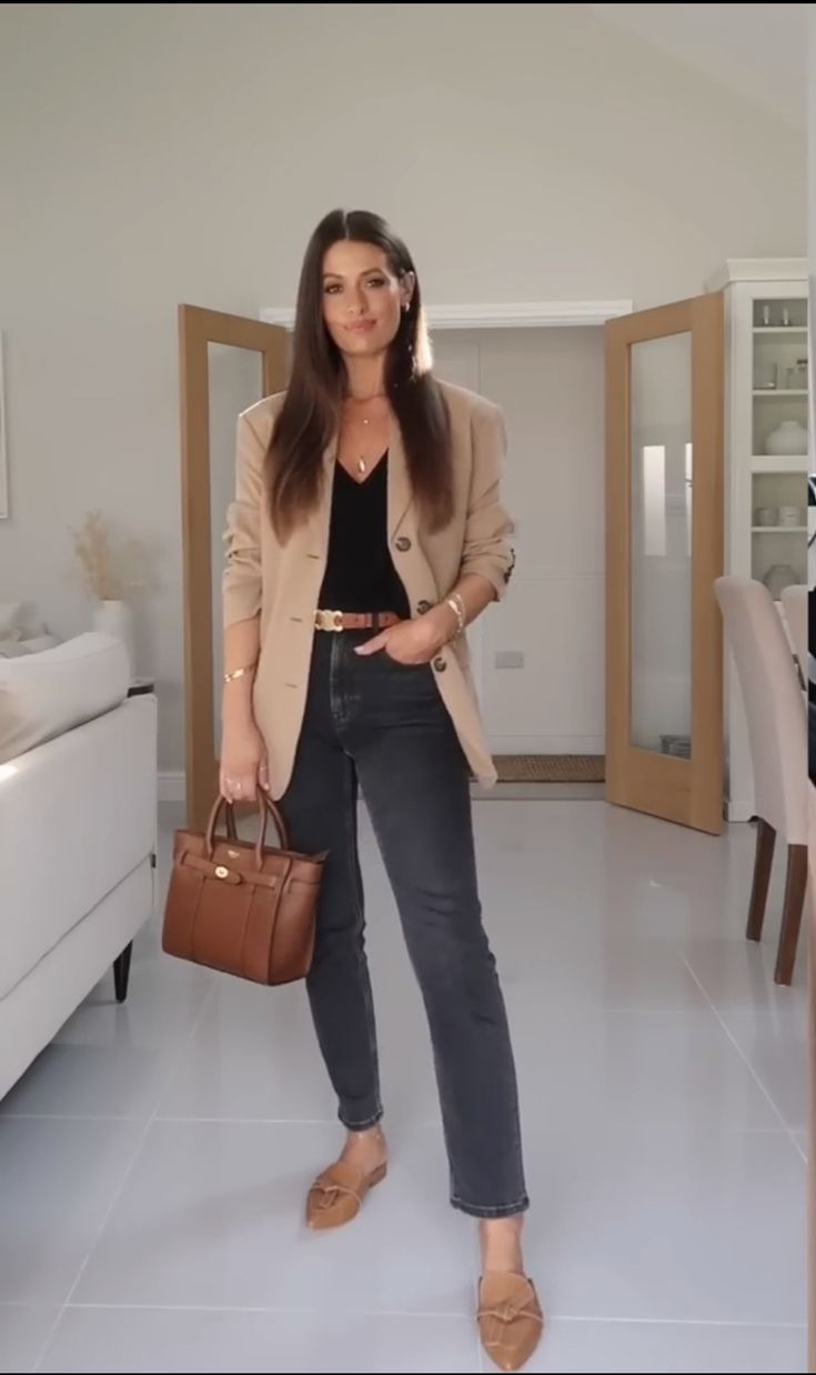 Smart Jackets For Women, Women Casual Blazer Outfits, Light Blazer Outfits For Women, Smart Jeans Outfit Women Work, Tan Wool Blazer Outfit Women, Business Casual Khaki Pants Outfit, Mocha Blazer Outfit, Outfits With Tan Blazers For Women, Styling Beige Blazer