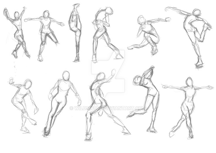 the various poses of a person doing different things in one drawing technique, including arms and legs