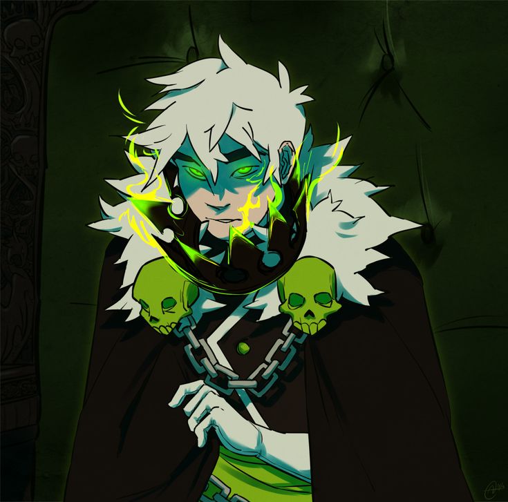 an anime character with white hair and green eyes wearing a black outfit, holding his hands on his chest