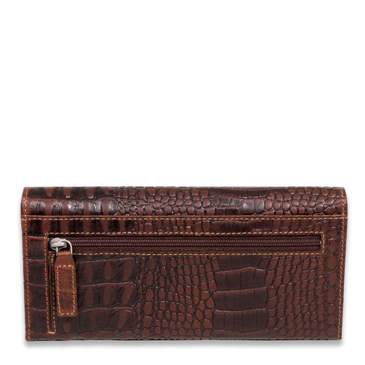 HAND-STAINED BUFFALO LEATHER WITH HORNBACK CROCO EMBOSS This clutch wallet with RFID protection is made from hand-stained buffalo leather with a Hornback Croco emboss that builds character and a rich patina as it ages. With two ID windows, a zippered divider pocket, and slots to hold your credit cards, membership cards, and insurance cards, it holds everything that you need. This hand made leather wallet features: RFID protection Dual ID-windows Slots for 12 credit cards Large slip pocket A zipp Luxury Brown Wallets With Zipper Closure, Luxury Brown Clutch Wallet, Luxury Wallets With Grained Texture, Luxury Brown Clutch With Bill Compartment, Luxury Hand-tooled Rectangular Wallets, Luxury Textured Leather Rectangular Wallet, Luxury Textured Leather Travel Wallet, Designer Luxury Textured Leather Wallet, Luxury Elegant Textured Leather Wallet