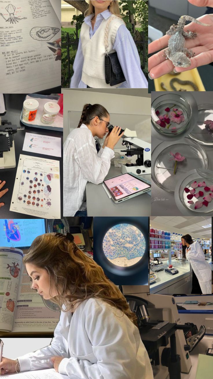 a collage of photos with people working in the lab