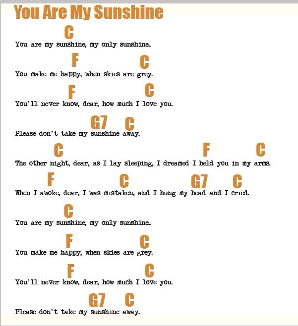 the song you are my sunshine written in orange and white