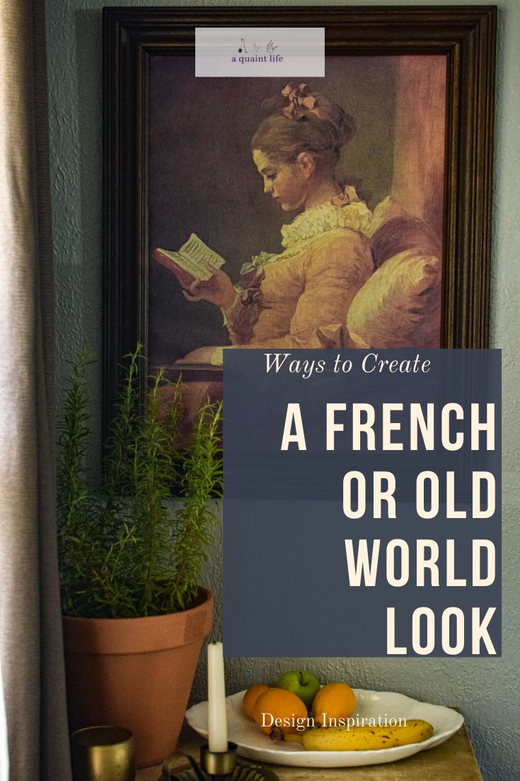 a french or old world look sign in front of a table with fruit on it