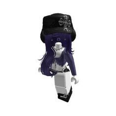 a doll with purple hair wearing a black hat