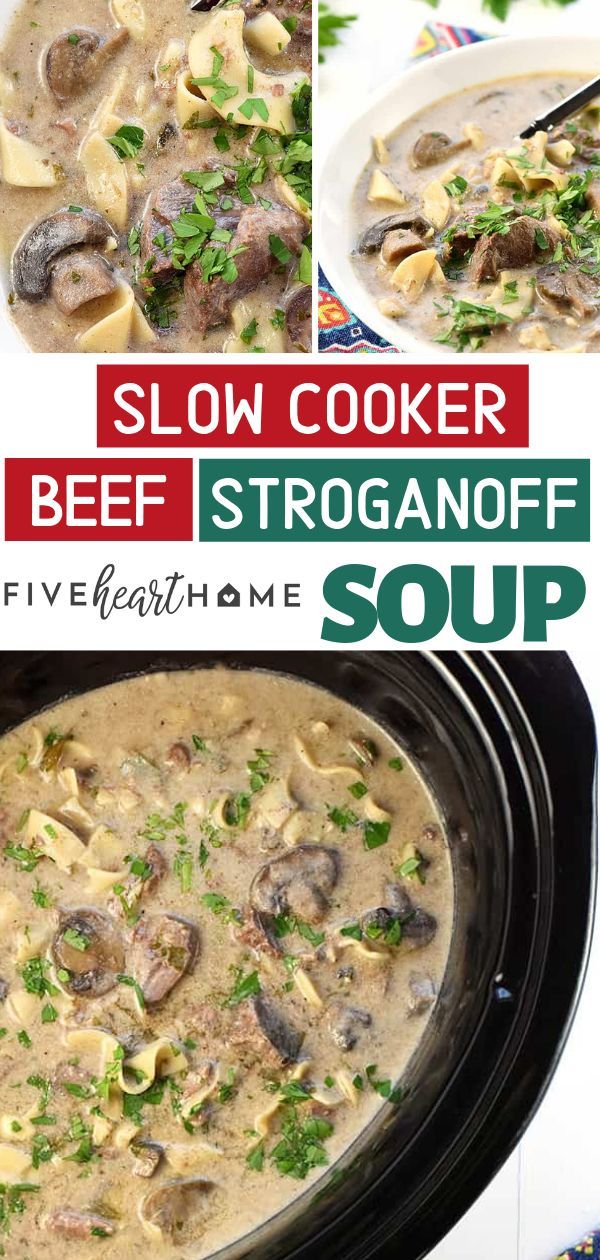 this slow cooker beef stroganoff soup is hearty and delicious