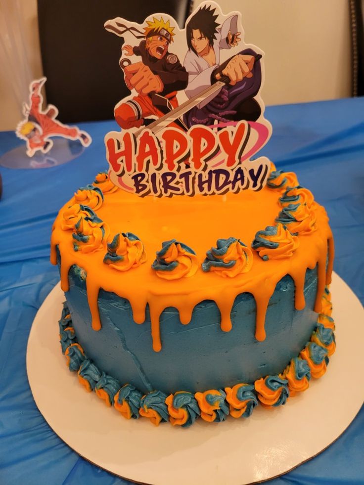 the birthday cake is decorated with an image of one piece of cartoon characters on it