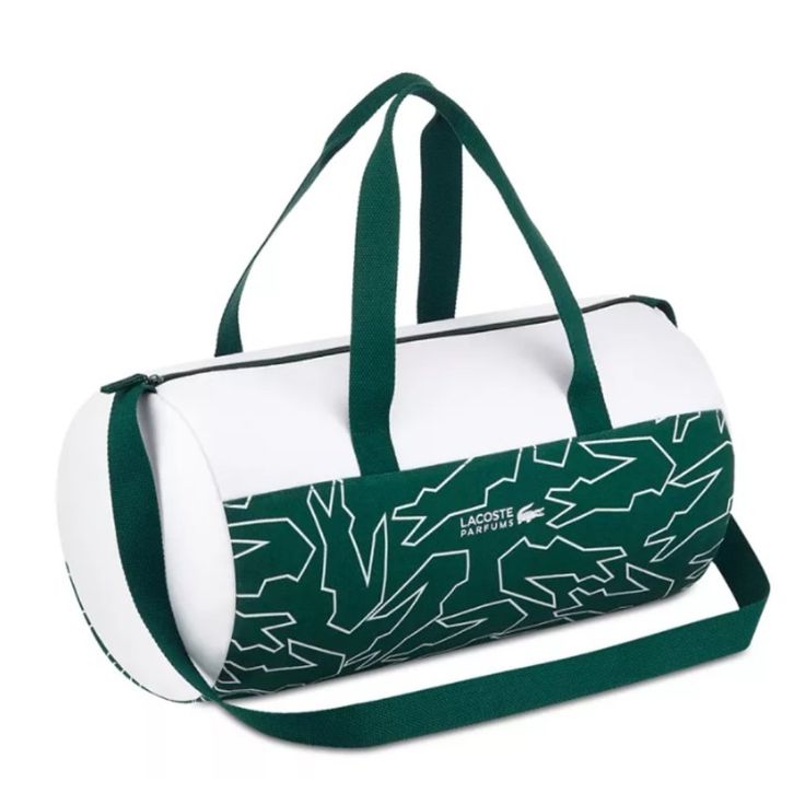 Lacoste Weekender Bag In White-Green Brand New Smoke Free/Pet Free Home White Casual Tote Duffle Bag, Casual White Tote Duffle Bag, White Sporty Shopping Bag, Sporty White Bag For Shopping, Sporty White Shopping Bag, Lacoste Bag, Canvas Duffle Bag, Holdall Bag, Nike Air Max Tn