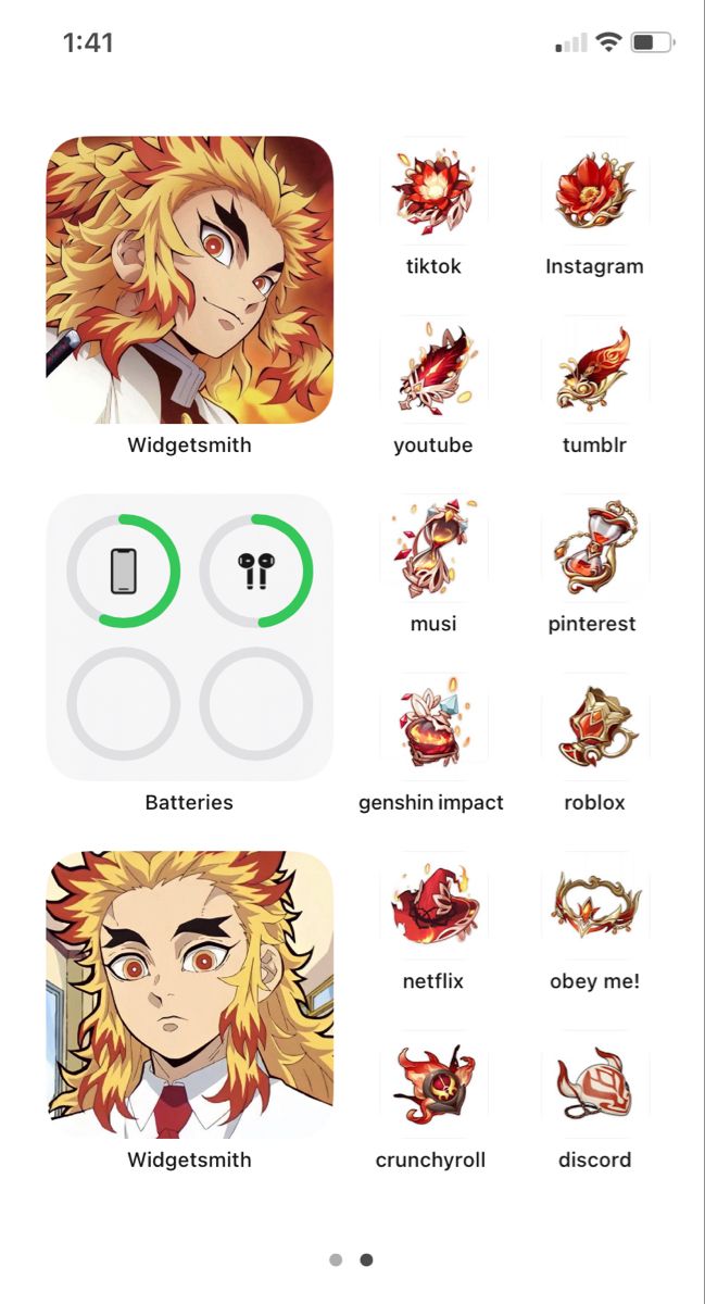 an iphone screen showing the different avatars in anime characters and their respective character names