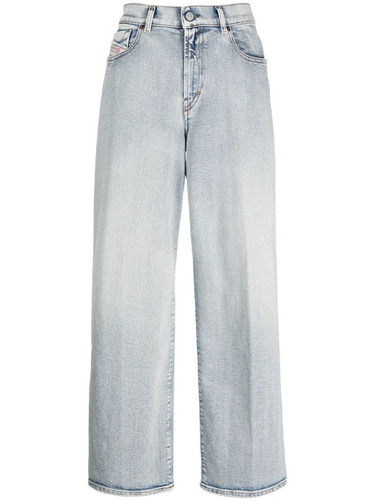 light blue cotton blend cropped wide leg front button and zip fastening classic five pockets belt loops Diesel Pants, Diesel Clothing, Mother Clothing, Dressy Hats, Cropped Wide Leg Jeans, Cute Pants, Love Jeans, Men Fashion Casual Outfits, Korean Outfits