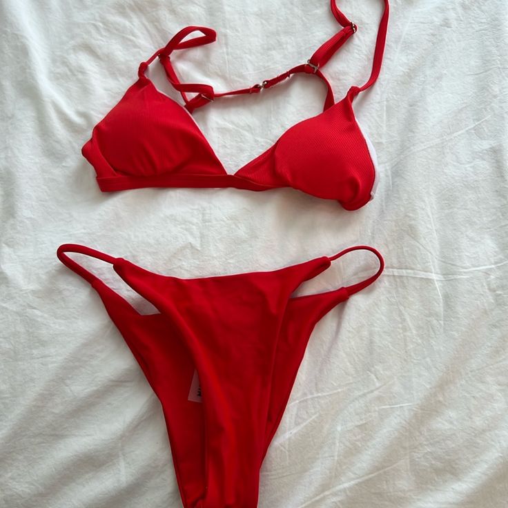 Size Xs Never Worn Before. Red Bikini Set Perfect For Summer. Red Strappy Summer Swimwear, Red Strappy Swimwear For Summer, Red Strappy Swimwear For Vacation, Red Strappy Beachwear Swimwear, Red Strappy Swimwear For Beach Season, Red Strappy Swimwear, Strappy Red Swimwear For Pool, Pickle Juice, Cute Fits