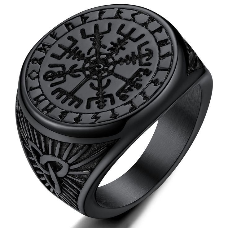 PRICES MAY VARY. 【Cool Nautical Ring】Viking Compass or Vegvísir was the symbol of power, magic, and mystique. it represents our love for the ocean, and the compass represents your strong will to always find a way. 【Thick Solid Ring】Size from #07-#14,For index , thumb and pinky. Ring has some weight to it, it stays in place well; it doesn't rotate on the finger. 【 Compass Design Cool to Traveler】manly looking, nice add to pirate costume addition. Comfortable and lightweight 【Viking Syle】Dense, durable, beautiful finish and Well crafted with easy-to-read engraving-style details 💙 【Gift Package】: We will packaged it well in 1 gift box+ 1 jewelry pouch. Rune Vichinghe, Pirate Compass, Viking Vegvisir, Compass Ring, Pinky Signet Ring, Norse Symbols, Nautical Compass, Norse Runes, Metallic Party