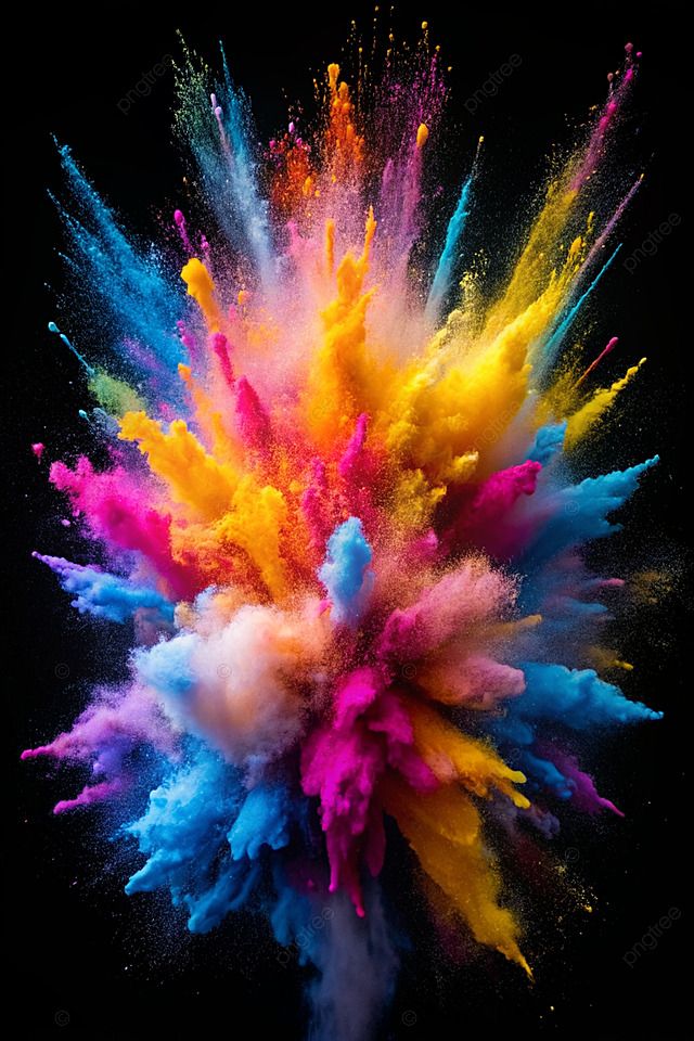 multicolored powder exploding in the air on a black background with space for text