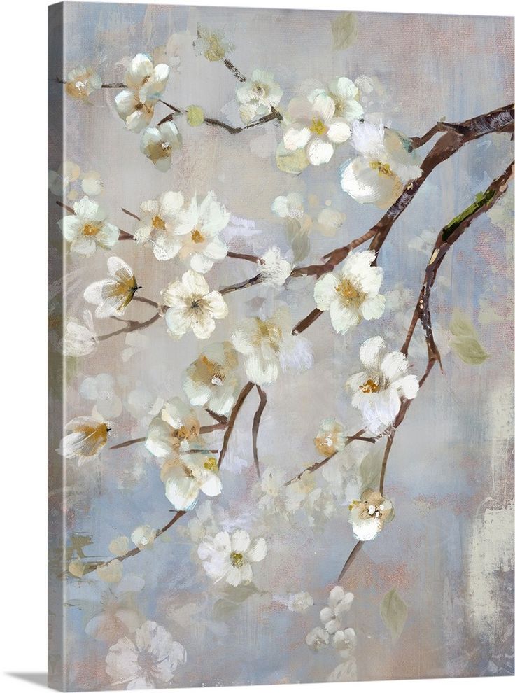 a painting of white flowers on a branch