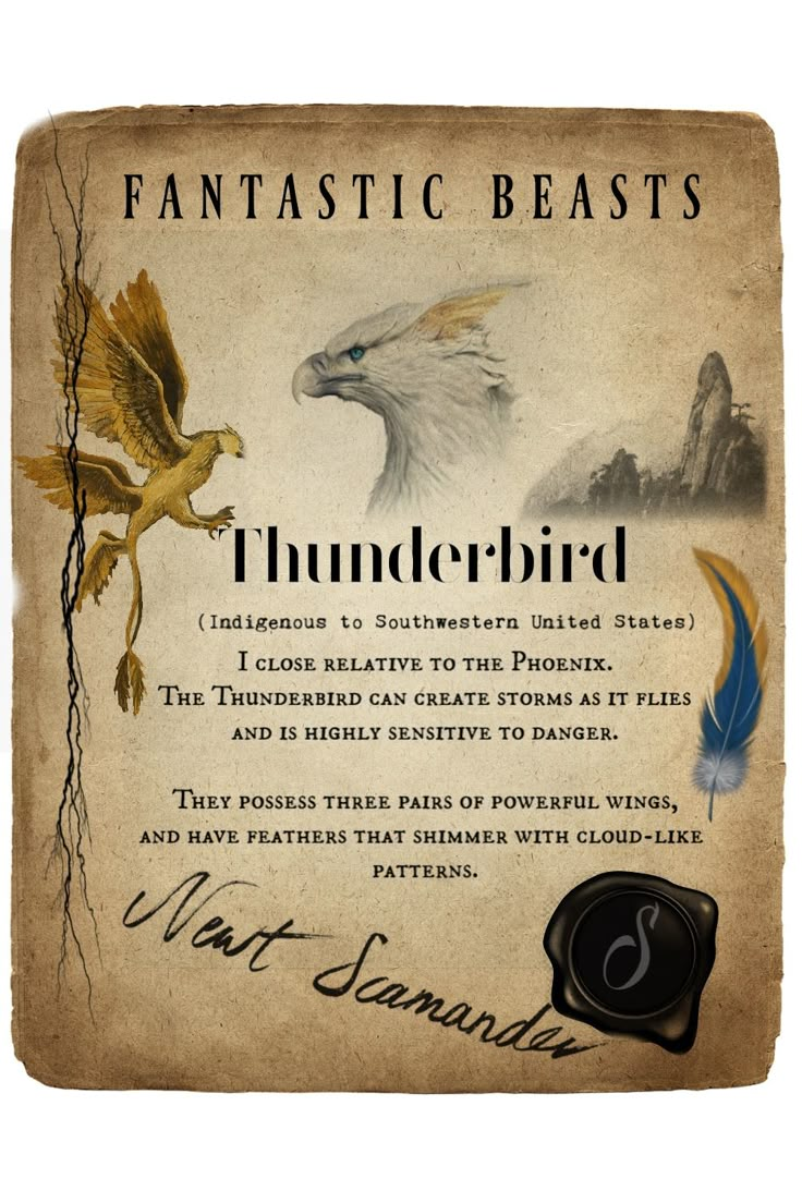 an old fashioned poster with the words thunderbird written in black and gold on it