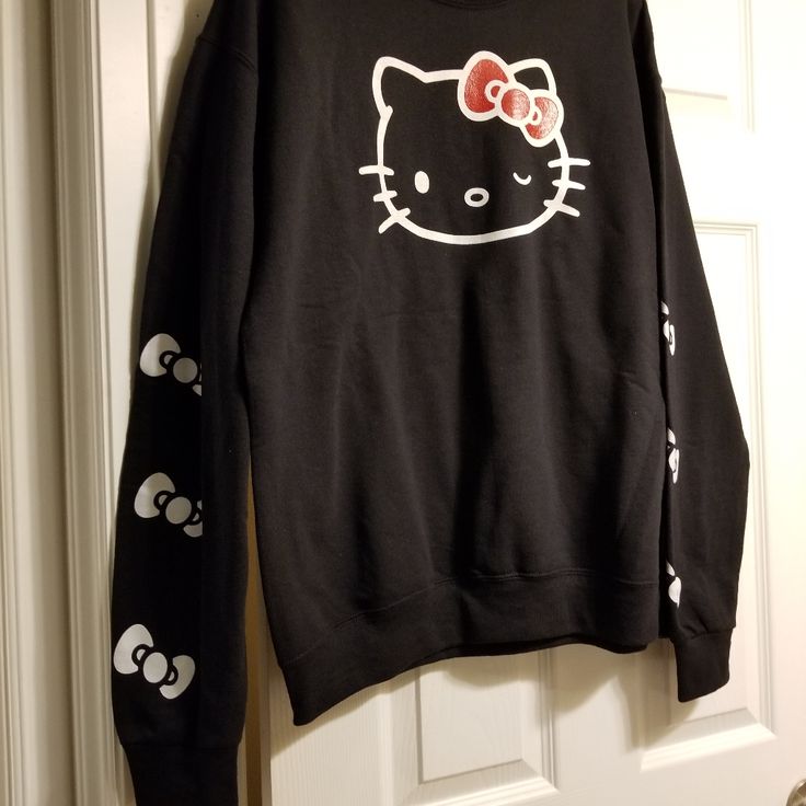 In Great Condition. Nwt. Never Been Worn. Black Cotton Sweater With Cartoon Print, Cute Black Long Sleeve Sweater, Casual Black Sweater With Cartoon Print, Cute Black Sweatshirt For Winter, Cute Black Winter Sweatshirt, Oversized Black Sweatshirt With Cartoon Print, Kawaii Black Sweatshirt With Graphic Print, Black Kawaii Sweatshirt With Graphic Print, Cute Black Crew Neck Sweater