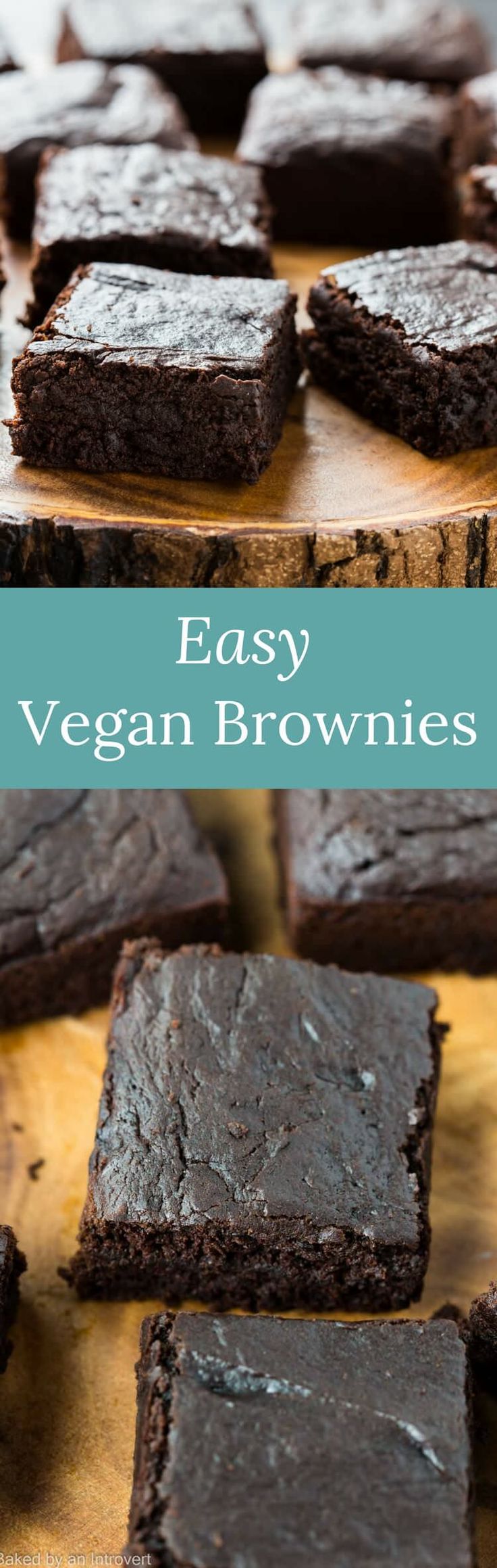 easy vegan brownies on a cutting board with text overlay that reads easy vegan brownies