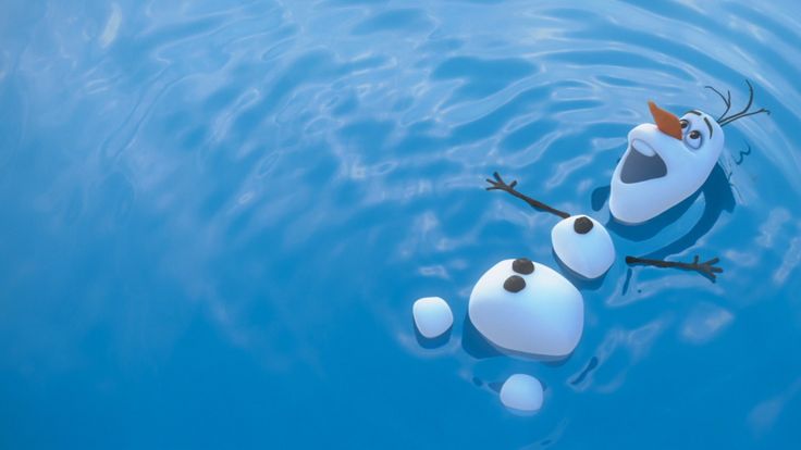 two snowmen are floating in the blue water