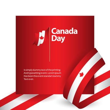 canada day greeting card with canadian flag and ribbon on white background - free vector illustration