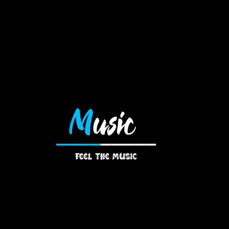 the logo for music, which is black with blue and white letters on it's side