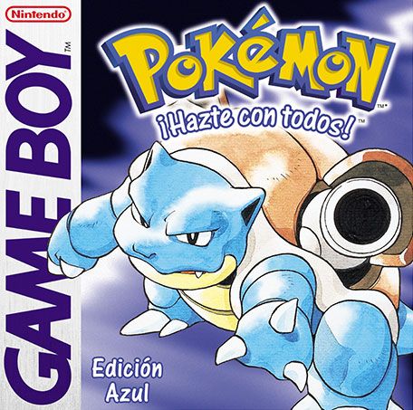 the gameboy version of pokemon, with an image of a blue and white cat