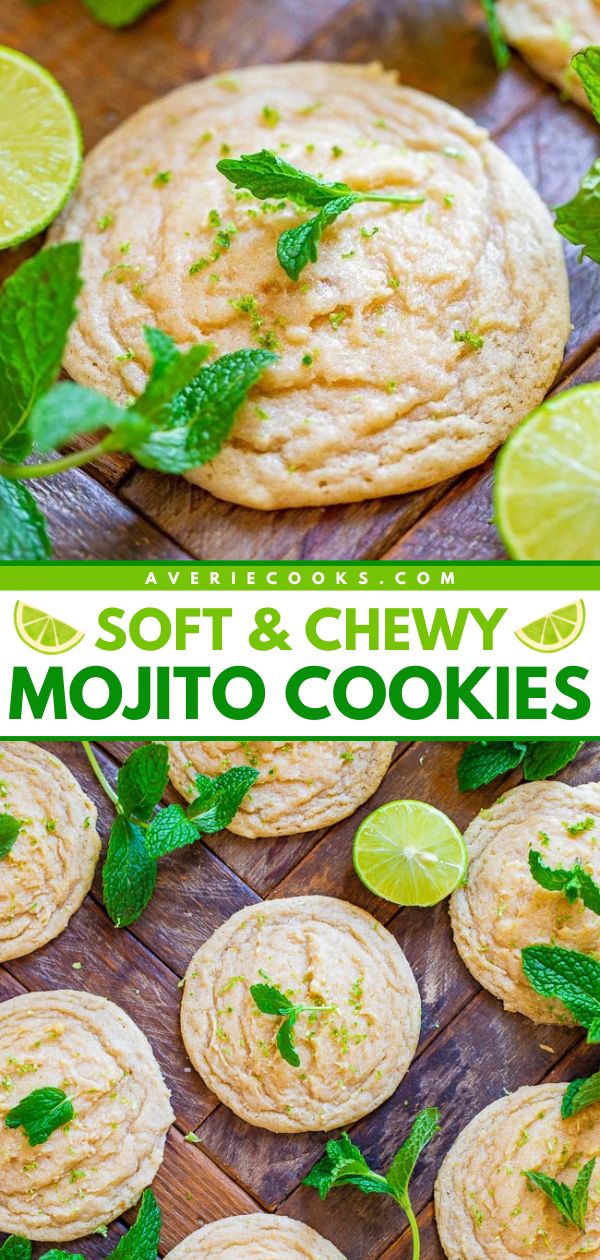 This easy spring treat is a unique addition to your Mother's Day dessert ideas! No one will be able to resist these Soft and Chewy Mojito Cookies. What's not to love about lime, mint, and rum cookies that tastes like you're drinking the cocktail? Save this summer recipe! Mojito Cookies, Sugar Cookies From Scratch, Cookie Board, Funfetti Cookies, Averie Cooks, Chewy Cookies, Boxed Cake, Soft Sugar, Unique Cookies