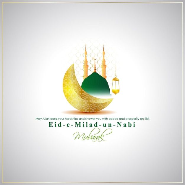 eid - e milad - un - nabi greeting card with crescent and mosque