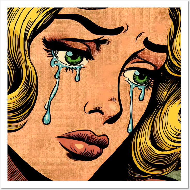 Woman crying in pop art style -- Choose from our vast selection of art prints and posters to match with your desired size to make the perfect print or poster. Pick your favorite: Movies, TV Shows, Art, and so much more! Available in mini, small, medium, large, and extra-large depending on the design. For men, women, and children. Perfect for decoration. 70s Pop Art, Retro Feminist Art, Halloween Pop Art, Lana Quotes, Comic Wall Art, Color Pop Art, Comic Book Pop Art, Widget Pics, Pop Art Lips