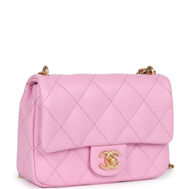 This Mini Sweetheart Crush flap bag is in pink caviar leather with antique gold tone hardware, a front flap with CC turnlock closure, half moon back pocket and an interwoven antique gold tone chain link adjustable crossbody strap with a heart crush stopper.The interior is lined in pink leather and features one zip pocket with logo pull on the rear wall.Collection: 23P (RFID Chip)Origin: ItalyCondition: New and never wornAccompanied by: Chanel box, Chanel dustbag, ribbon, retail UPC, RFID and carebookMeasurements: 7.5" width x 5" height x 2.5" depth; 22.5" strap drop Chanel Box, Chanel Mini, Rose Gold Hardware, Fendi Bags, Flap Bag, Pink Leather, Handbag Backpack, Half Moon, Pink Bag