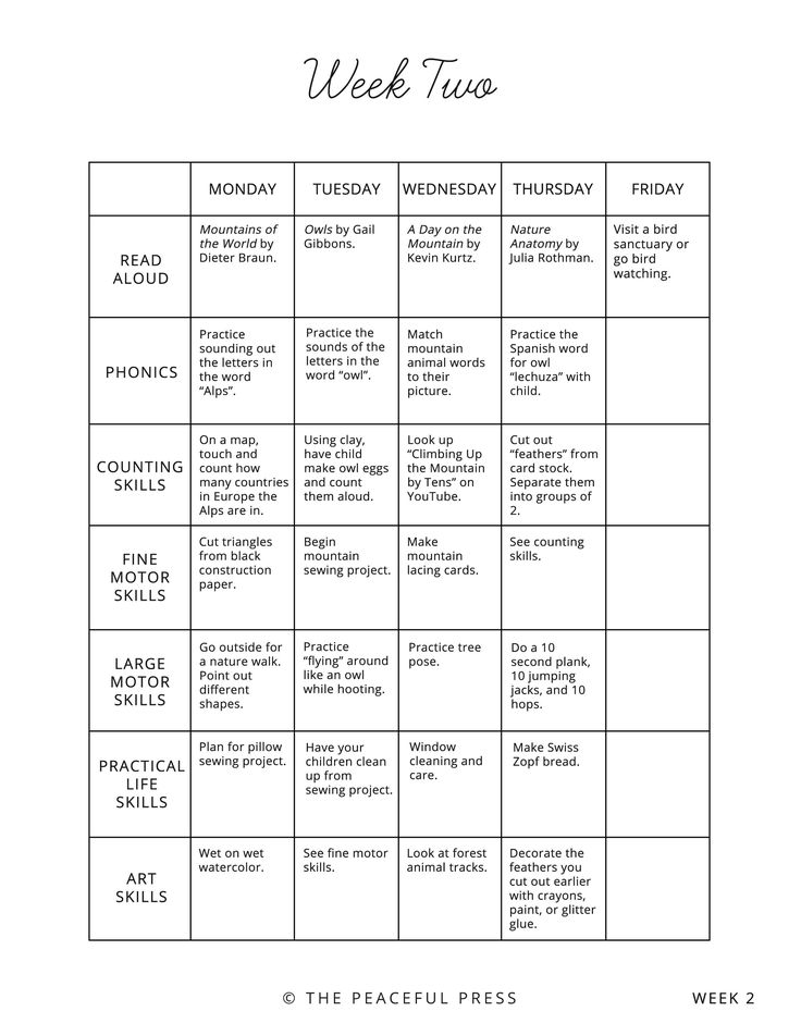 the printable week two calendar for students to practice their writing skills and read aloud