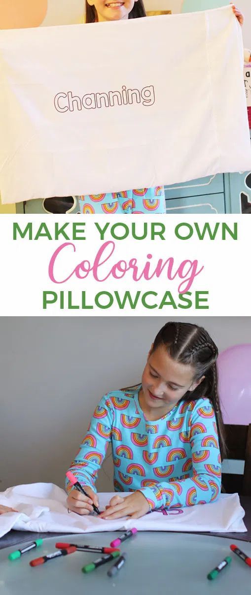 DIY Coloring Pillowcase via @brookeberry Personalized Pillow Cases Kids, Slumber Party Crafts, Pillow Case Crafts, Pajama Birthday Parties, Coloring Canvas, Make Your Own Pillow, Girls Slumber Party, Pillow Cases Diy, Kids Pillow Cases