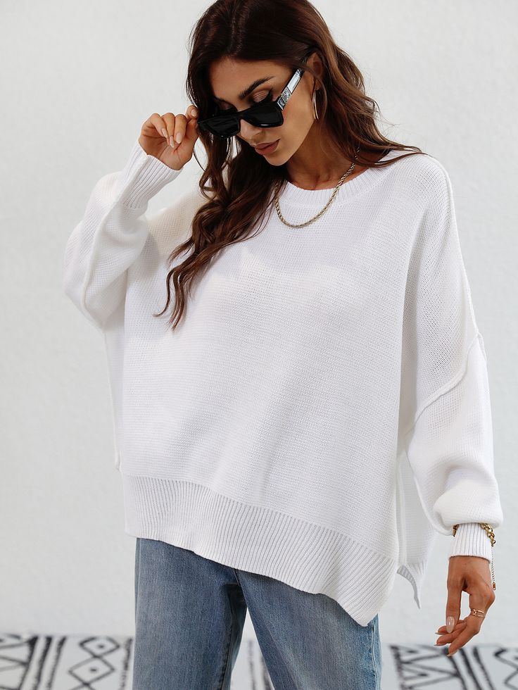 F00130847-102 Oversized Pullover, Round Neck Sweaters, Warm Sweaters, Women Sleeve, Pullover Sweater Women, Casual Fits, Women Pullover, Long Sleeve Knit, Crew Neck Sweater