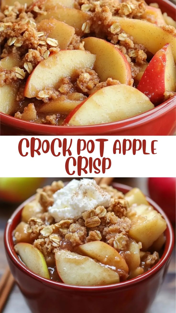 two bowls filled with crock pot apple crisp