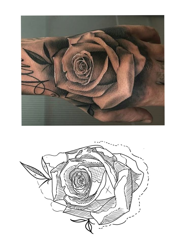 a black and white rose tattoo on the left arm