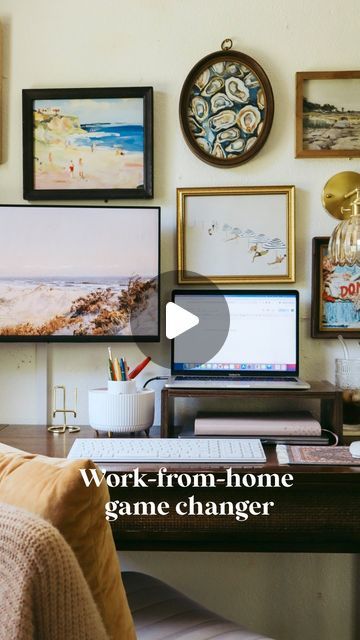 a work - from - home game changer is displayed on the wall above a desk