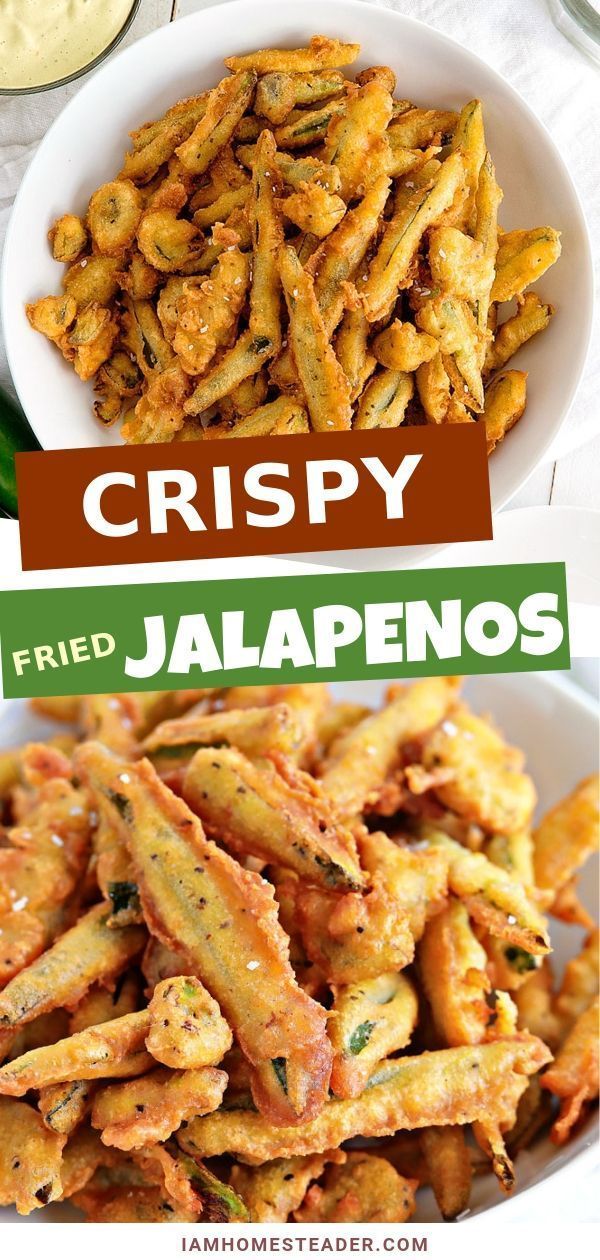 crispy fried jalapenos in a white bowl with the title above it