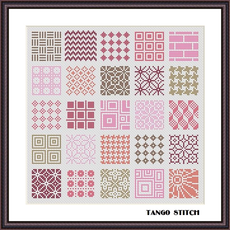 a cross stitch pattern with different designs on the front and back of it, including squares