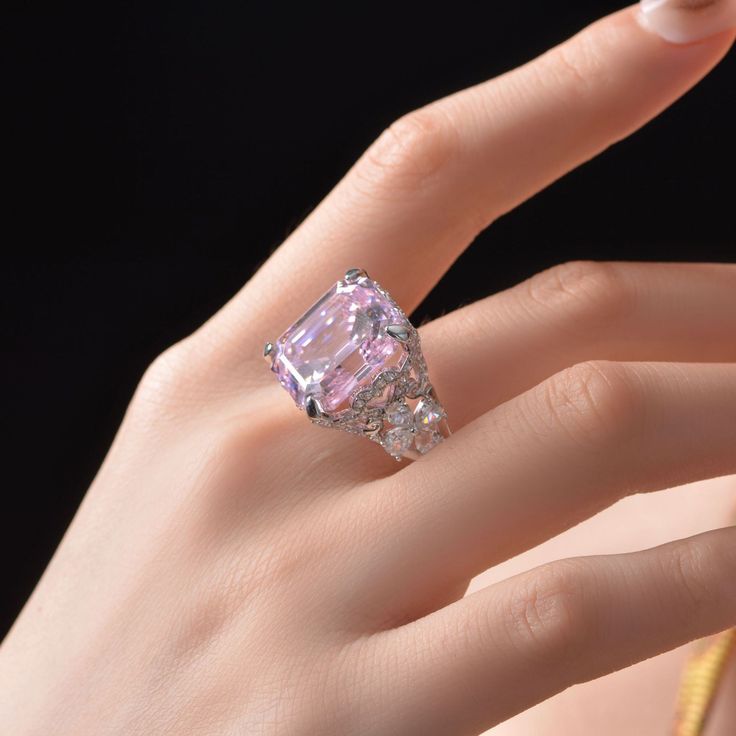 Set with sweet pink square diamonds, this sterling silver ring is eye-catching and unique in her beauty, highlighting sweetness and romance while enhancing style, making it a must-have collectible jewelry for fashion jewelry lovers. It can also be used with other Ericjewelry fairy pendant necklaces or earrings to add character and brilliance to your everyday collection! Specifications Brand: Ericjewelry Electroplated, platinum, rhodium Nickel, cadmium and lead free Material: 925 sterling silver Many Rings, Fairy Pendant, Single Stone Ring, Bracelet Size Chart, Pink Square, Couple Wedding Rings, Asscher Cut, Square Diamond, Wide Band Rings