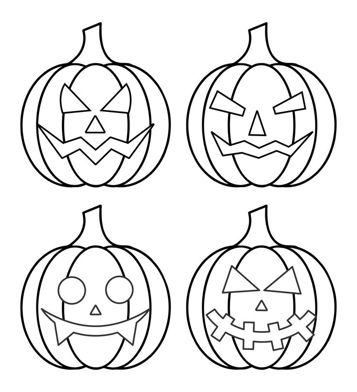 four pumpkins with faces drawn on them