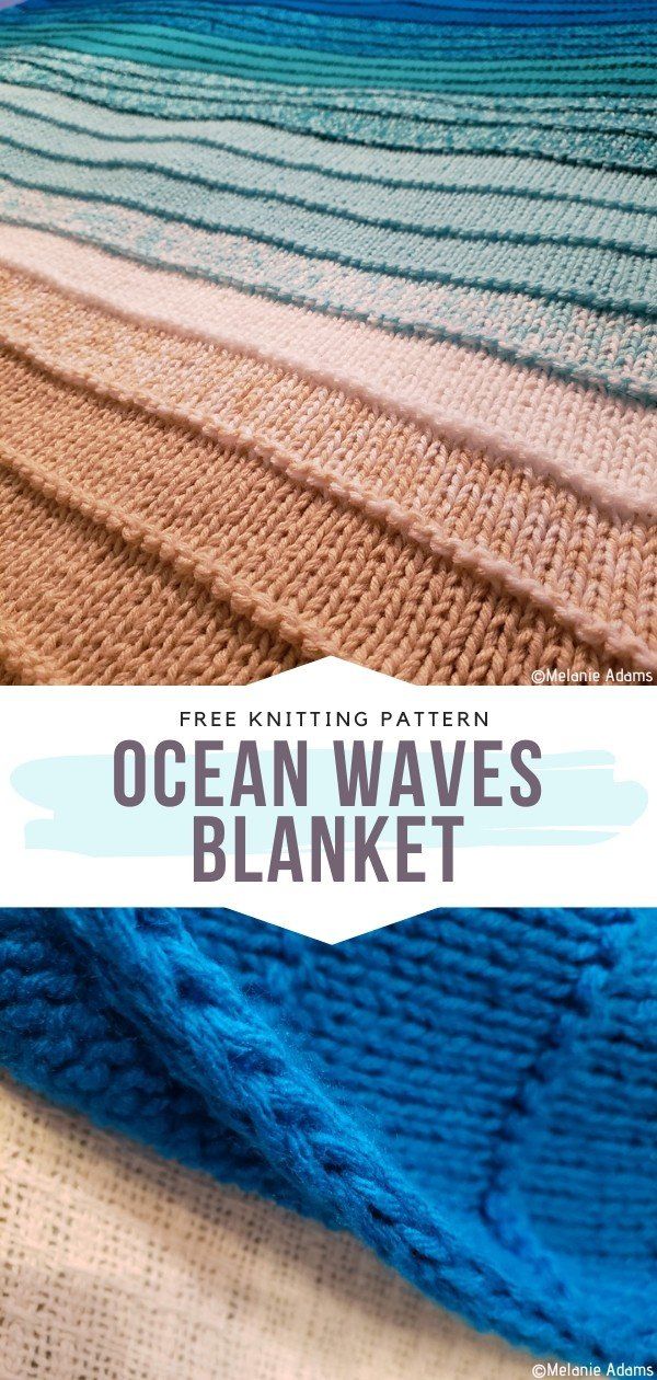 an ocean wave blanket with text overlay that says free knitting pattern, ocean waves blanket