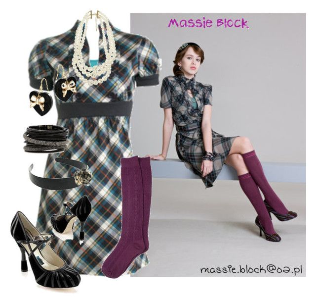 a woman in plaid dress and purple boots sitting next to a mannequin with high heeled shoes