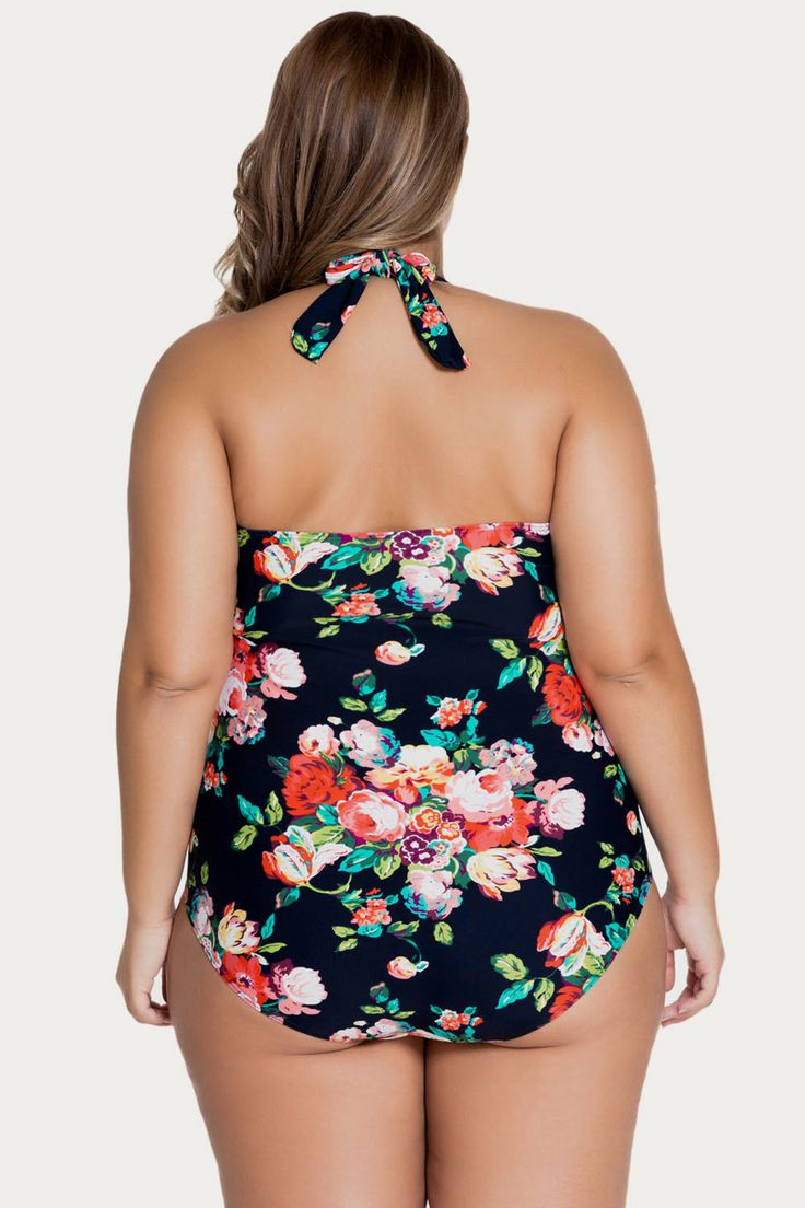 Hit the beach and take a dip in crystal blue waters wearing this classy floral bikini designed with a halter neck that offers a flattering fit. True to size Curve flattering Floral print Halter neck Material: 82% nylon, 18% spandex Care: Machine wash cold. Tumble dry low. Imported Halter Swimsuit, Plus Size One Piece, Plus Swimwear, 1 Piece Swimsuit, Crystal Blue, Plus Size Swimsuits, Dark Floral, Swimsuits Halter, Plus Size Swimwear