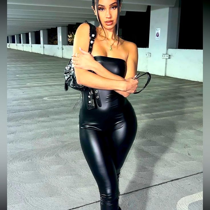 Never Worn!! Super Cute!! Like Brand New! Please Let Me Know If You Have Any Concerns Or Questions. Additional Photos Can Be Shown!!! Black Leather Jumpsuit Outfit, Black Leather Jumpsuit, Metallic Jumpsuits, Outfit For Summer, Tube Jumpsuit, Jumpsuit Fitted, Leather Jumpsuit, Solid Jumpsuit, Bodycon Jumpsuit