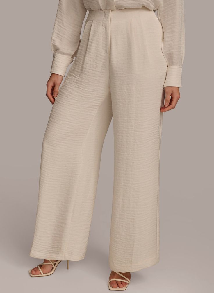 PLEATED WIDE LEG PANT Wide-leg Pants With Elastic Waistband For Daywear, Versatile Wide Leg Trousers With Pull-on Style, Elegant Wide Leg Lounge Pants With Pull-on Style, Wide Leg Bottoms With Elastic Waistband For Daywear, Elastic Waistband Wide Leg Pants For Daywear, Versatile Full-length Relaxed Fit Pants, Daywear Wide Leg Pull-on Bottoms, Wide Leg Bottoms With Pull-on Style For Daywear, Wide Leg Pull-on Bottoms For Daywear