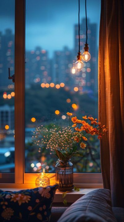 a vase filled with flowers sitting on top of a window sill next to a window