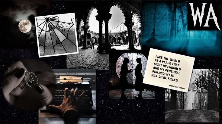 a collage of black and white images with words