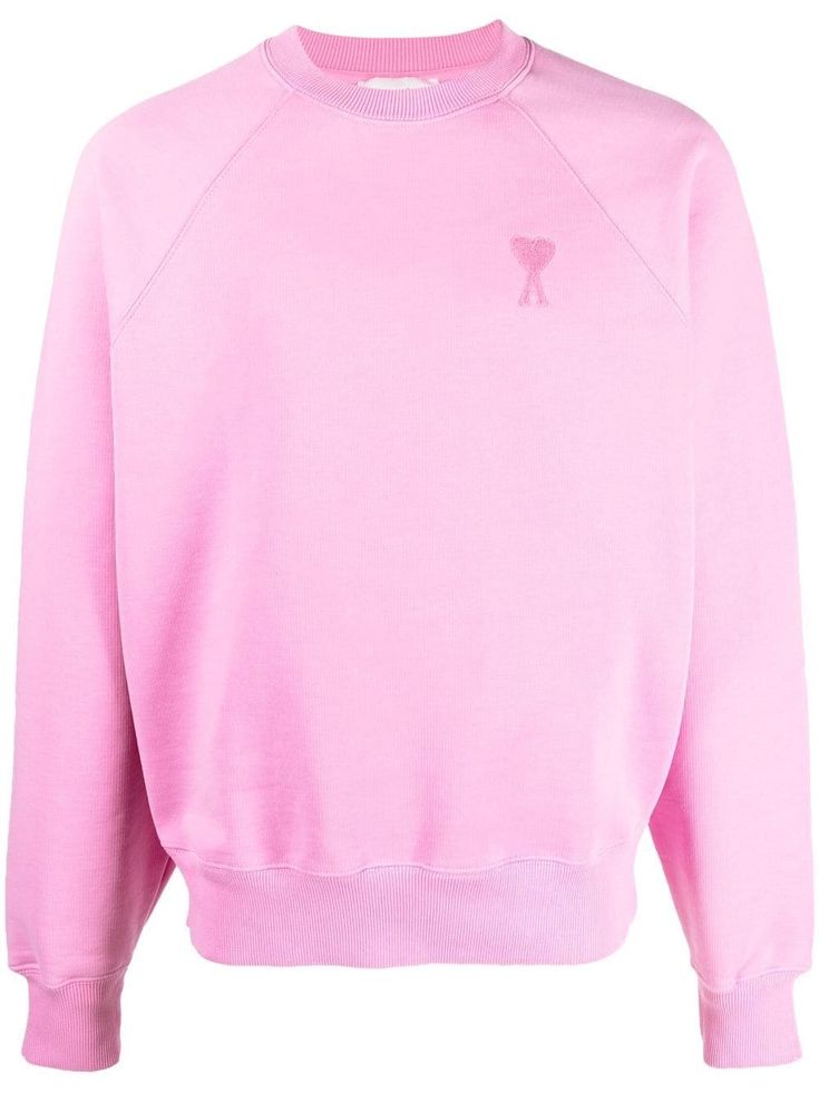 Ami De Coeur monogram sweatshirt from AMI Paris featuring rose pink, stretch organic cotton, jersey knit, ribbed trim, signature Ami de Coeur monogram motif, embroidered logo at the chest, embroidered logo to the rear, crew neck, long raglan sleeves and straight hem. Conscious: This item is made from at least 50% organic materials. Monogram Sweatshirt, Crewneck Sweaters, Ami Paris, Organic Materials, Pink Sweatshirt, Rose Pink, Raglan Sleeve, Knit Jersey, Organic Cotton